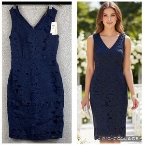 Banana Republic Factory navy sheath dress floral lace cutout size 00 formal